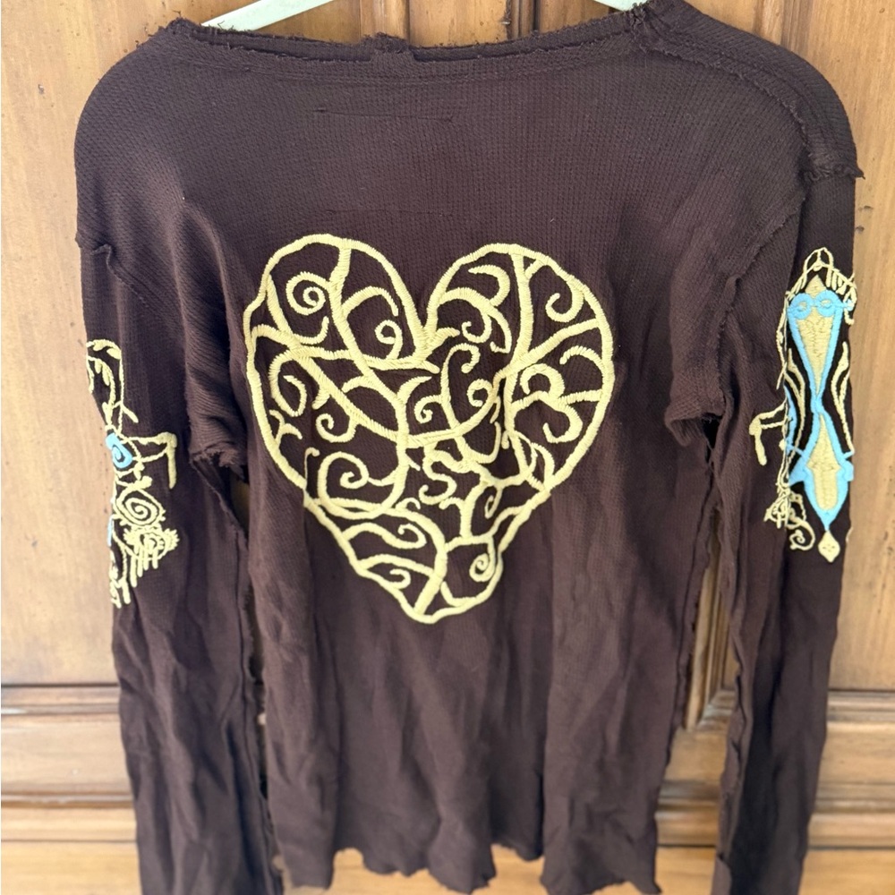 Embroidered Brown Long Sleeve Top
